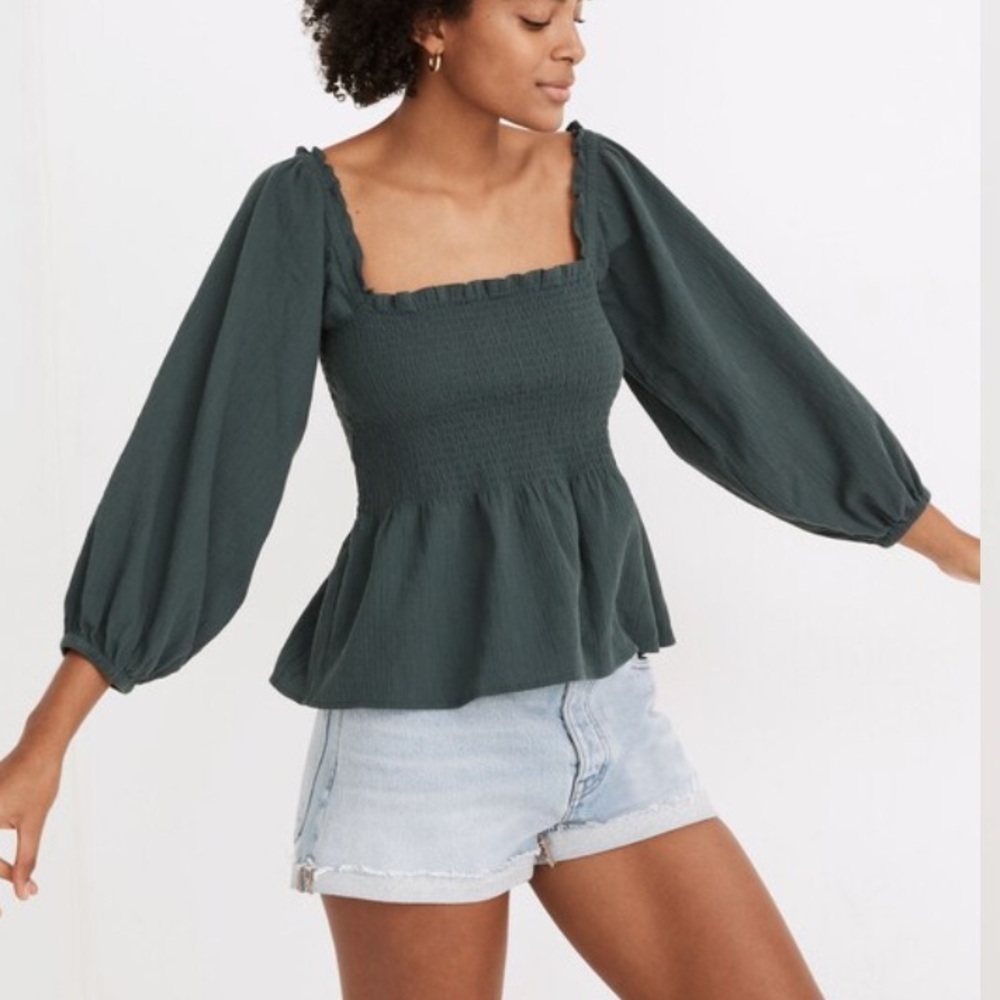 Madewell Lucie Smoked Peplum Top 2 S Ruffle Blouse Boho Cottagecore Coquette